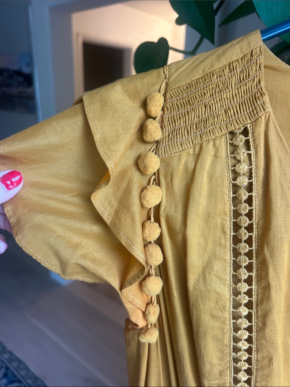 Point Sur Mustard Yellow Tiered Boho Midi Dress - Picture 4 of 9